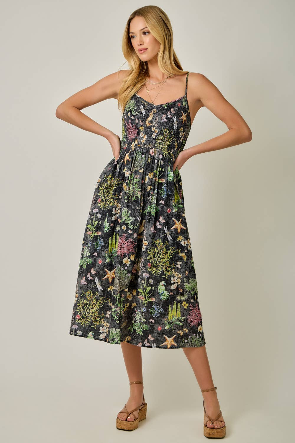Botanical Gauze Smock Dress Black / Small