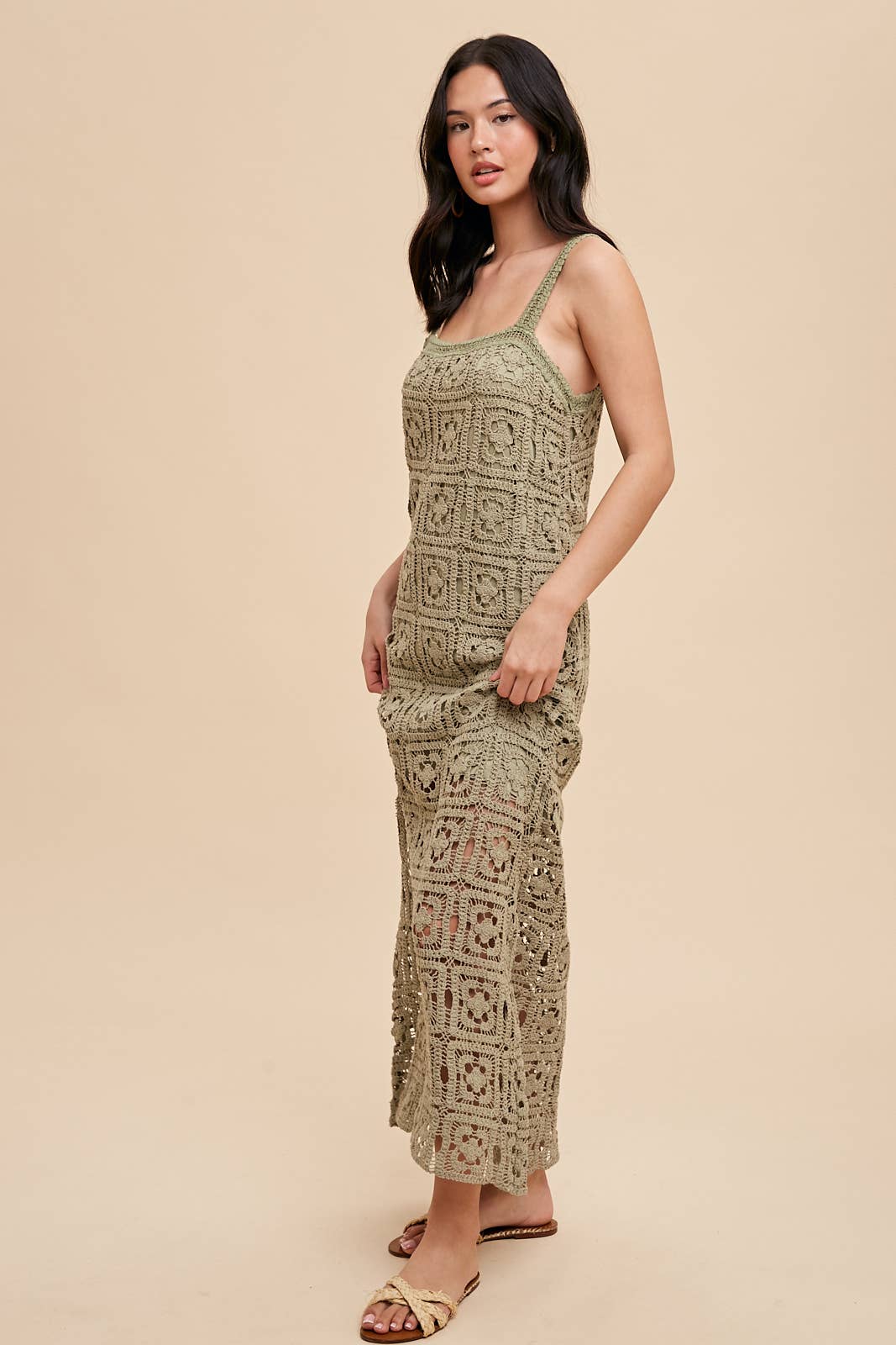 Crochet Maxi Dress S / Dusty Olive