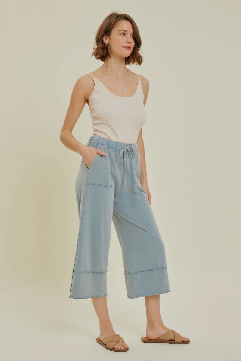 Wide Leg Capri Pants Mint Blue