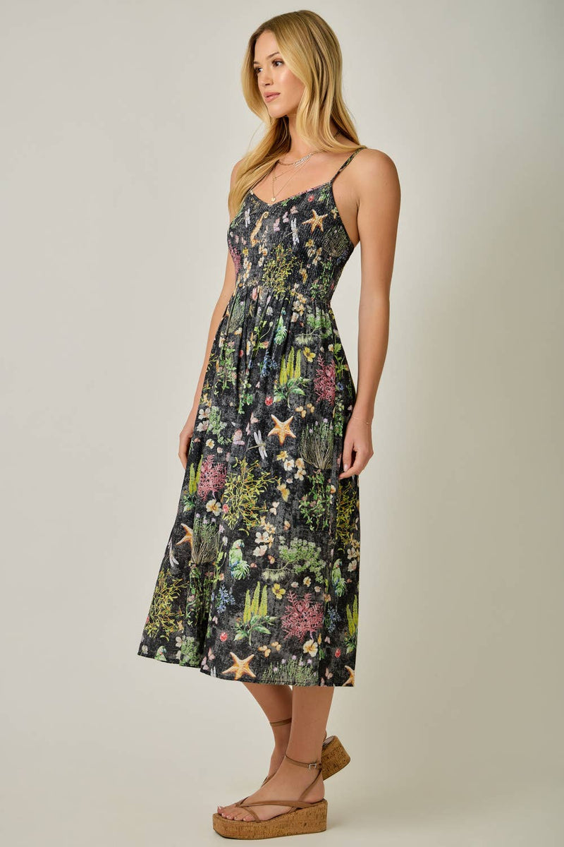 Botanical Gauze Smock Dress