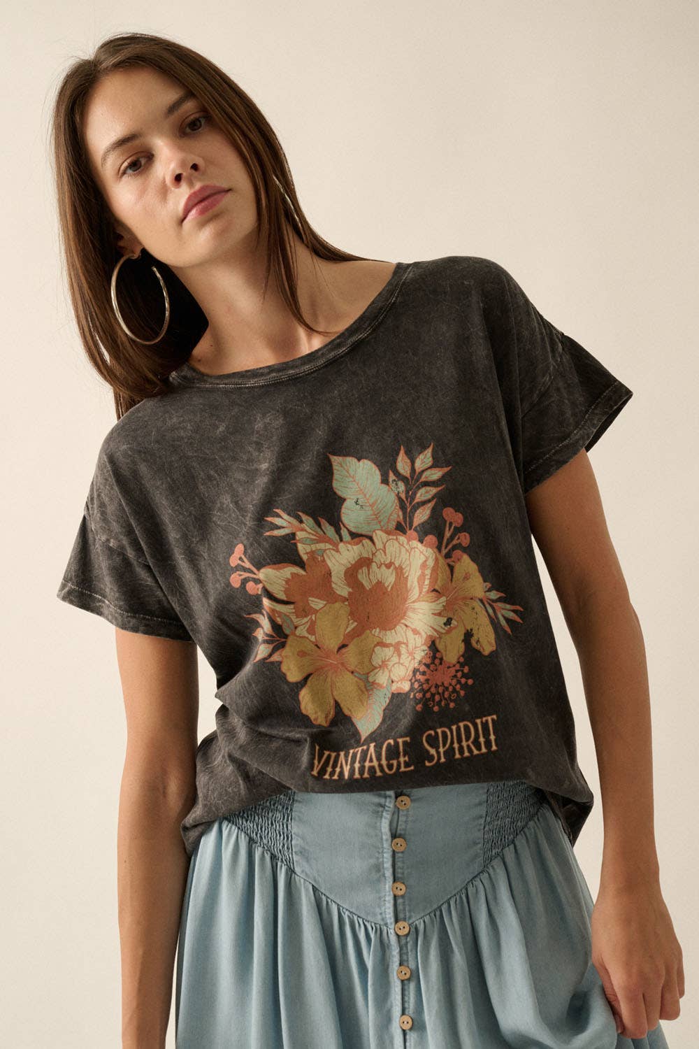Vintage Spirit Flower Mineral Wash Graphic Tee