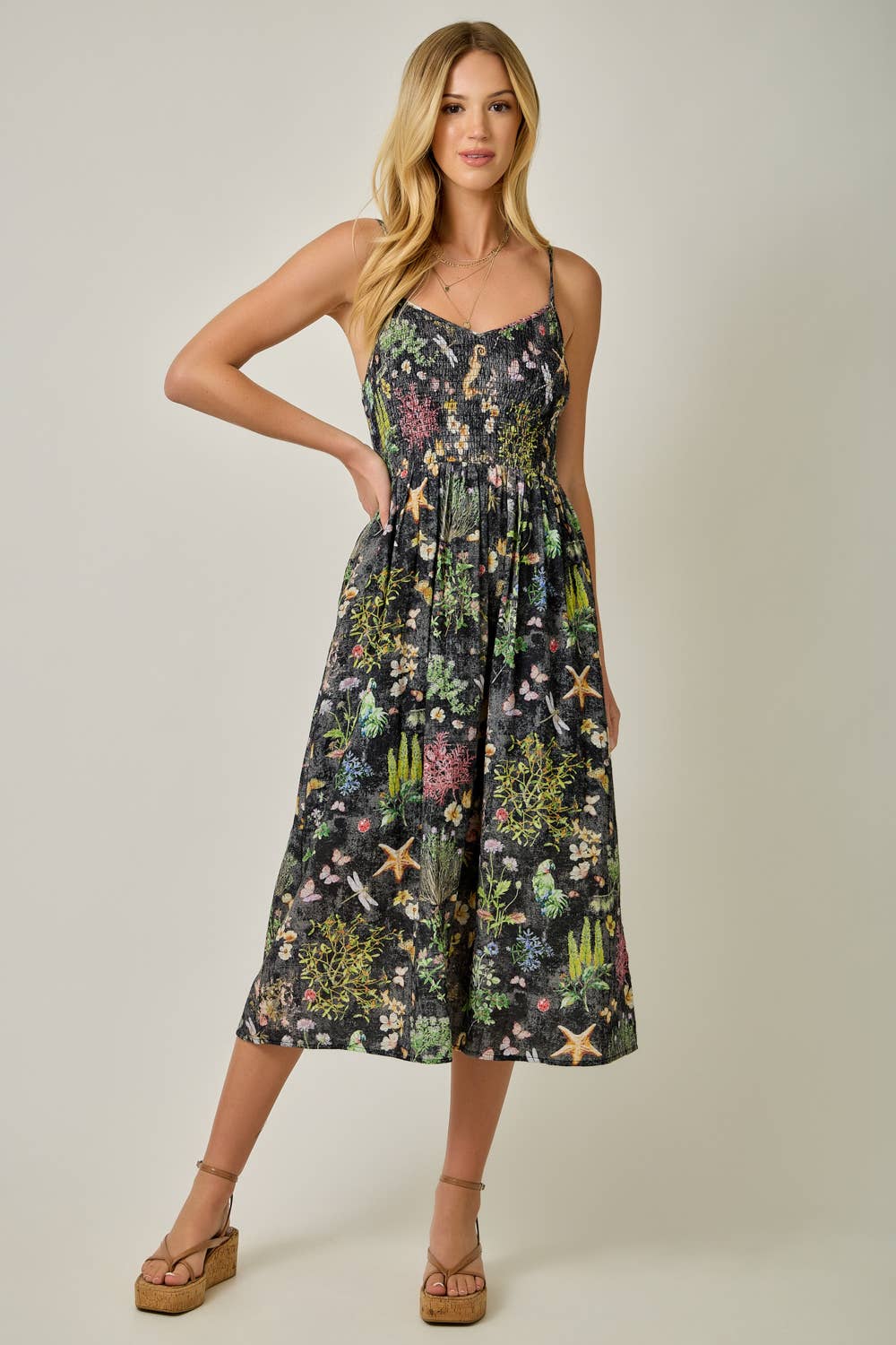 Botanical Gauze Smock Dress